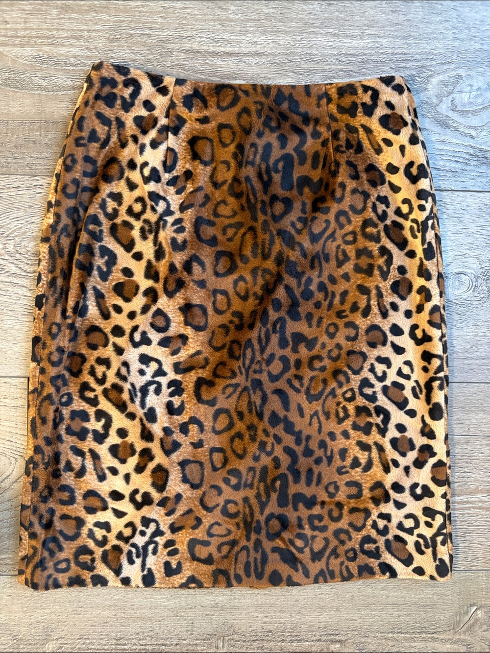 Vintage 90s Y2K Faux Fur Leopard Print Pencil Midi Skirt by M.S.L New York